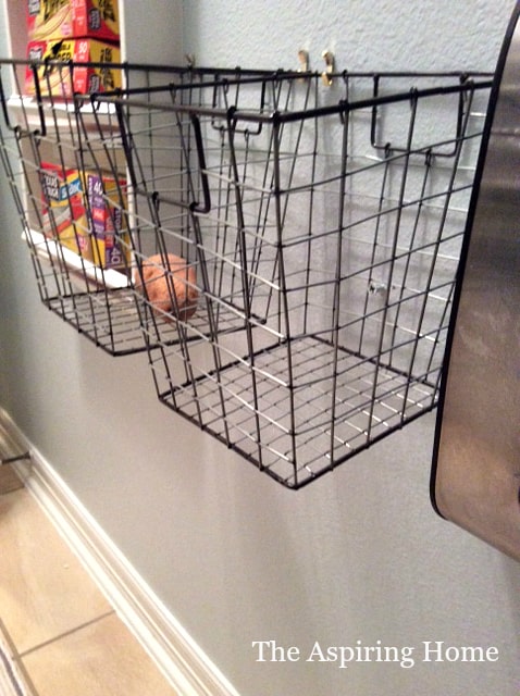 Idea number 3 wire baskets work great for fruits and veggies storage
