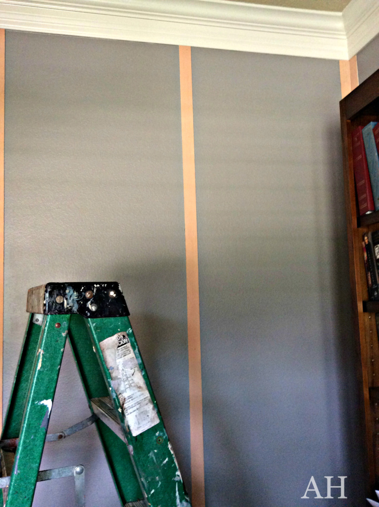 wood strips install for Riveted wall treatment The Aspiring Home