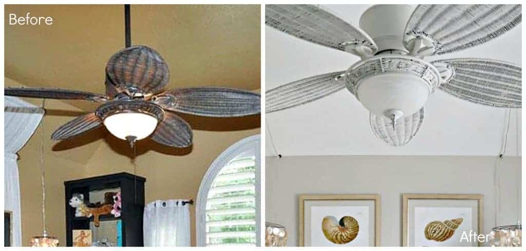 before and after of painting a ceiling fan