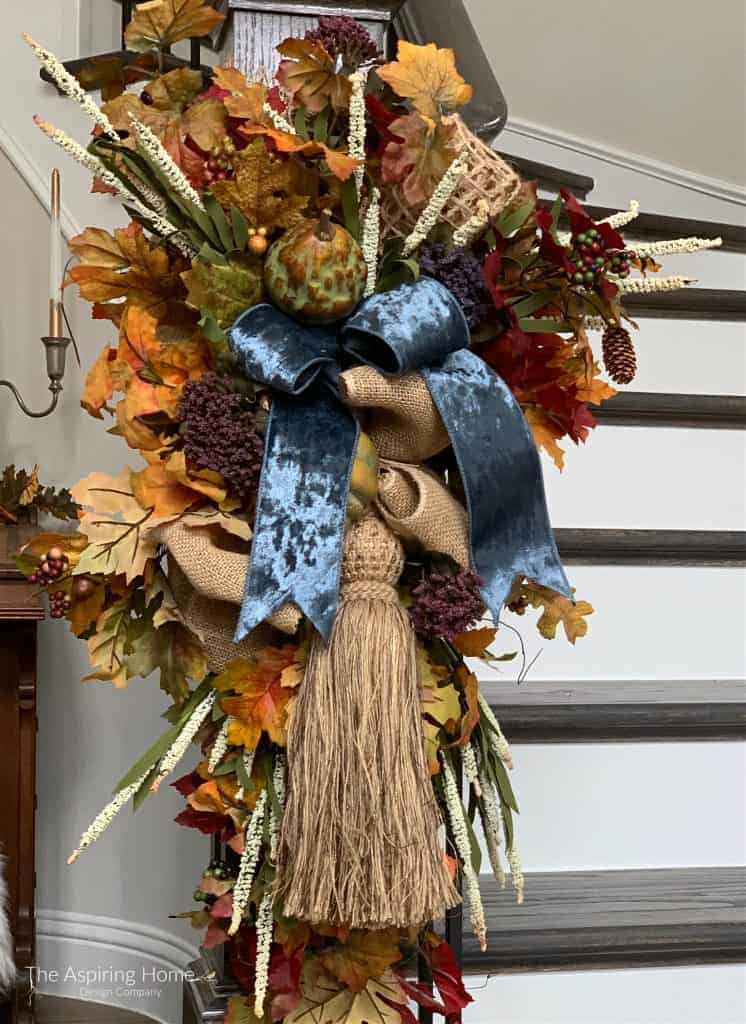 finished fall floral swag with added rope tassel