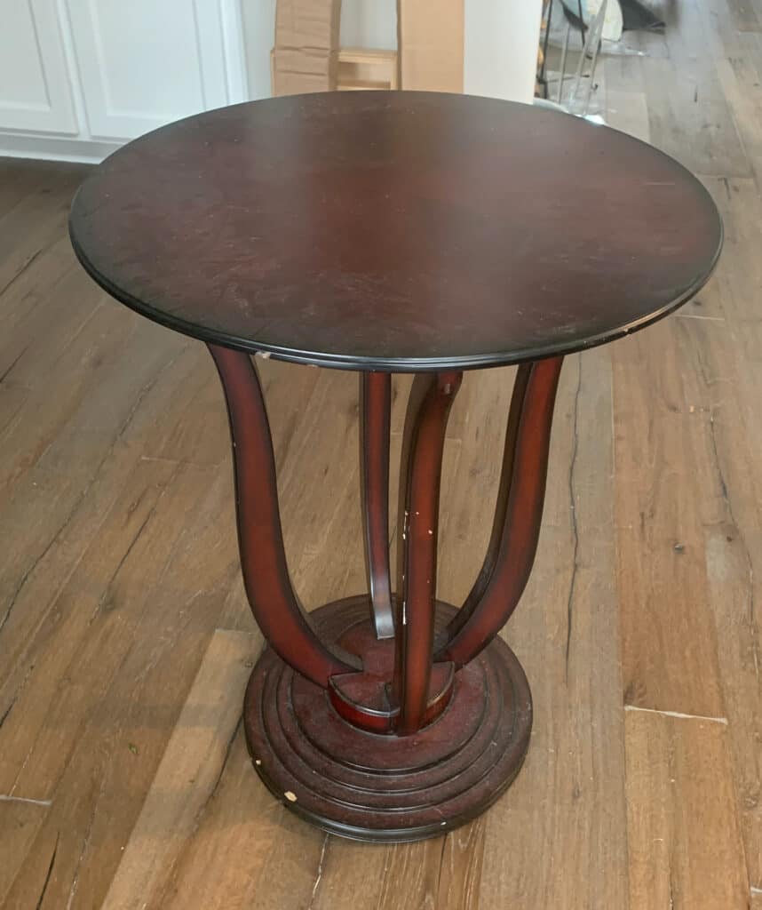 picture of side table before the DIY faux marble table makeover
