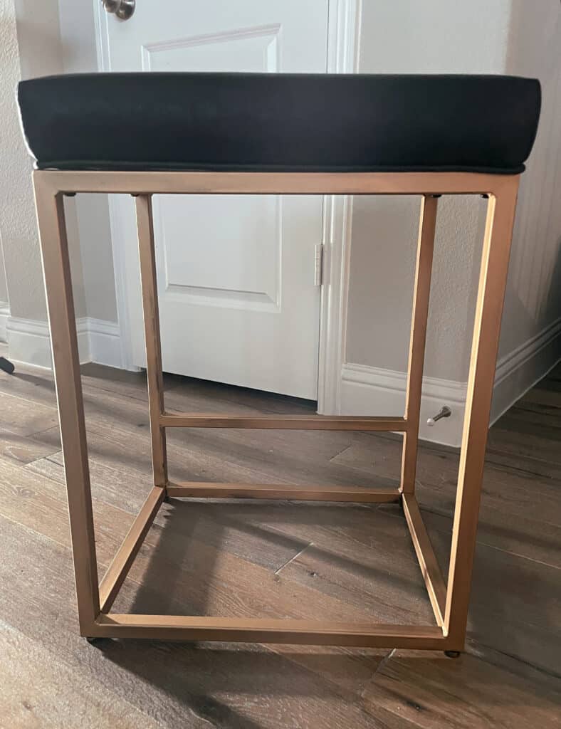 upholster bar stool project. barstool legs painted gold