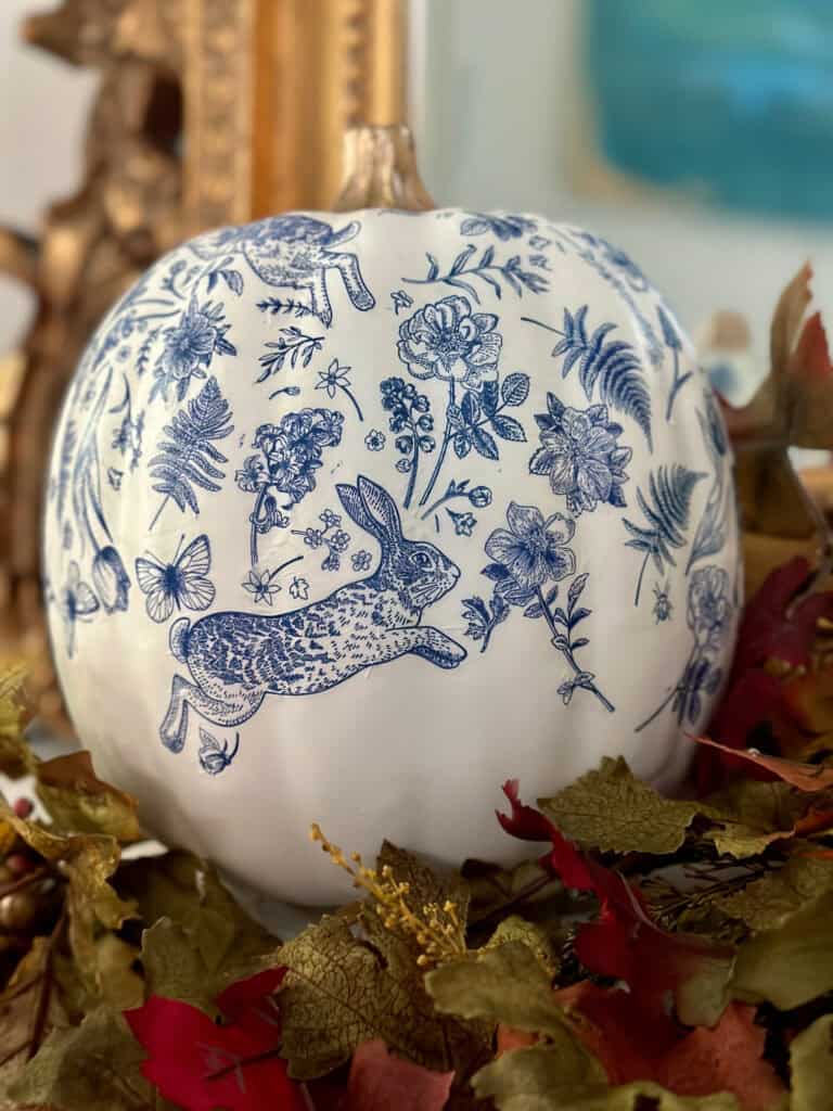 blue and white pumpkin for fall, the Aspiring Home Interiors 