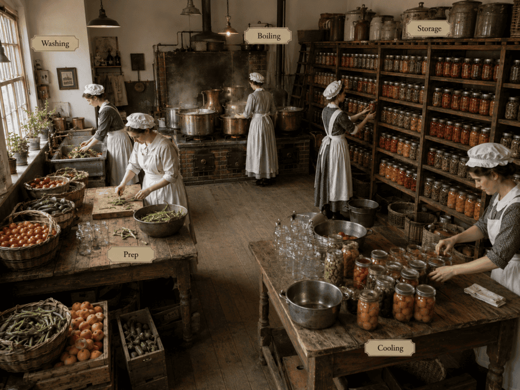 canning room in early 1900's the kitchen work triangle vs. zones