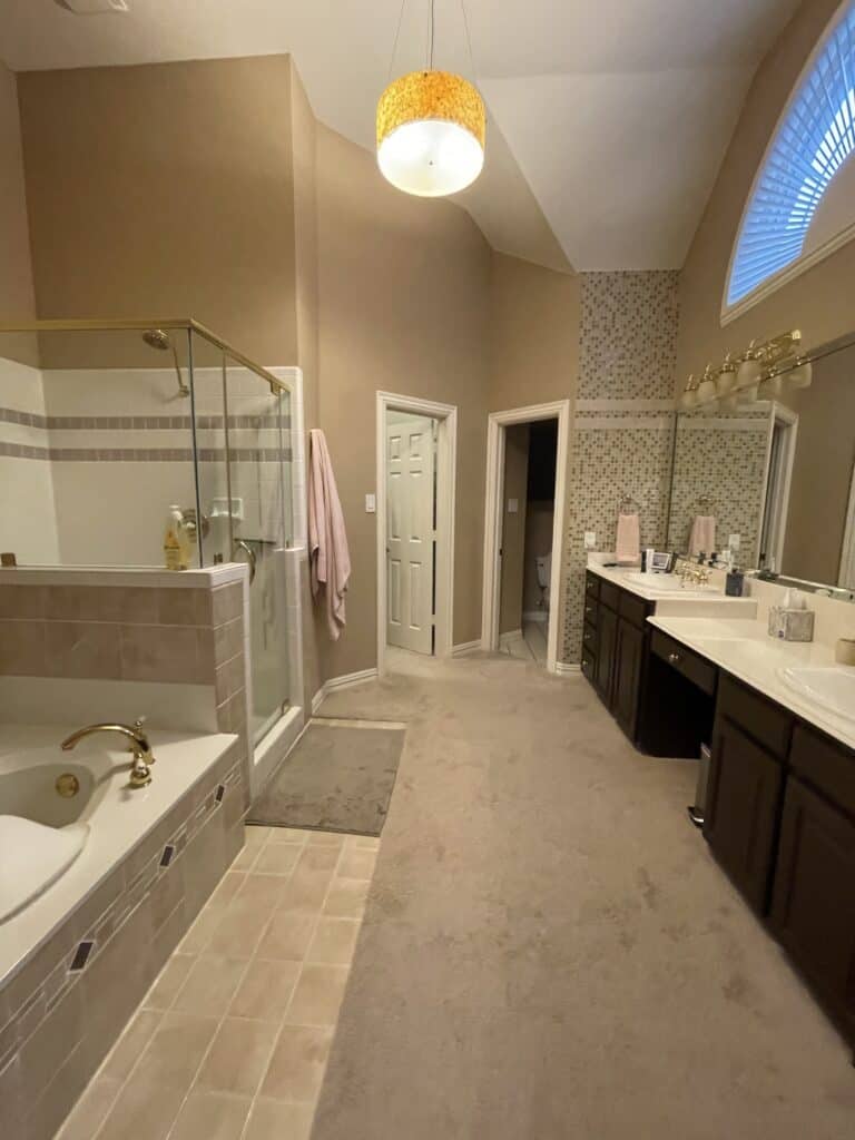 Before photo of primary bathroom the aspiring home interiors