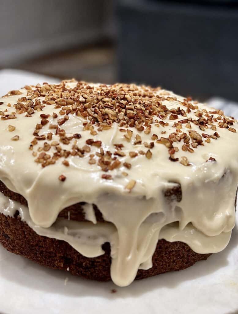 from scratch carrot cake with cream cheese frosting made by Joy Maier, The Aspiring Home Interiors